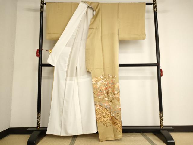 平和屋着物■豪華色留袖 駒刺繍 扇面花文 金銀彩 正絹 逸品 AAAR9184ja