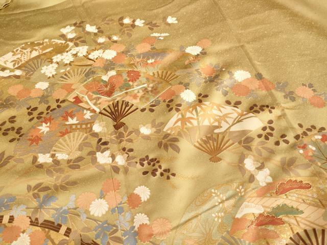 平和屋着物■豪華色留袖 駒刺繍 扇面花文 金銀彩 正絹 逸品 AAAR9184ja