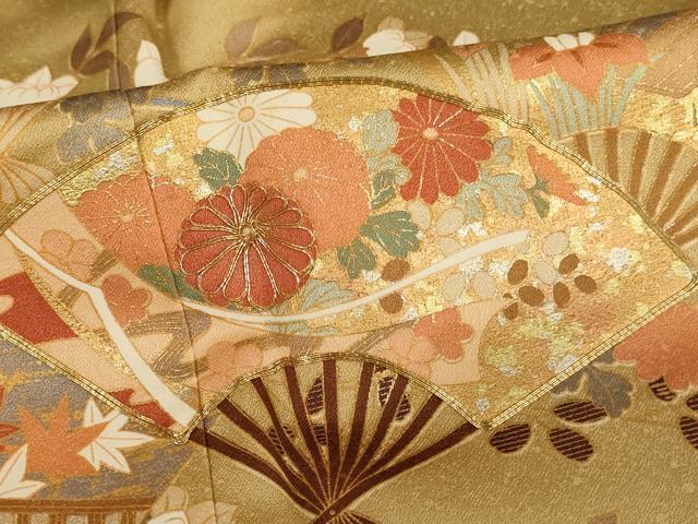 平和屋着物■豪華色留袖 駒刺繍 扇面花文 金銀彩 正絹 逸品 AAAR9184ja