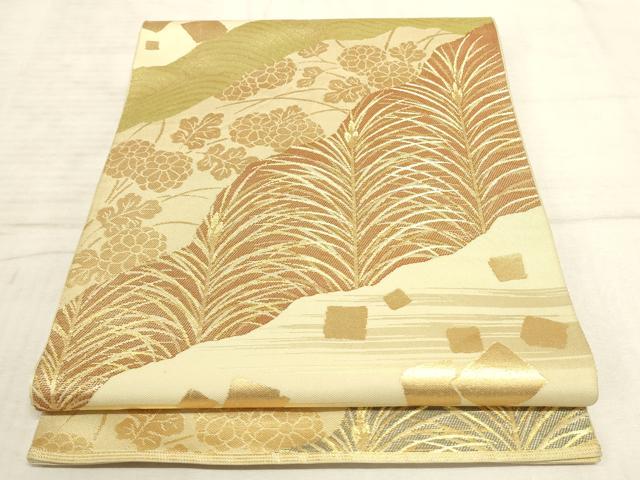 平和屋着物□西陣 川島織物 六通柄 本袋帯 風景花文 金糸