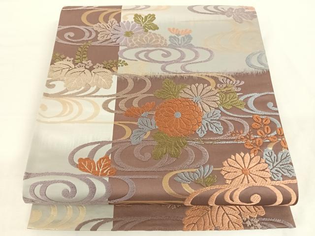 訪問着 しつけ糸 金彩 花唐草 扇 流水 華柄 茶色 上品 優雅 NK-974 訪問着 しつけ糸 金彩 花唐草 扇 流水 華柄 茶色 上品 優雅 NK-974