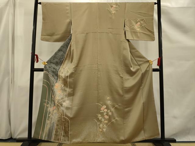 平和屋着物□訪問着 駒刺繍 草花文 金彩 金糸 正絹 逸品 AAAS0255sx