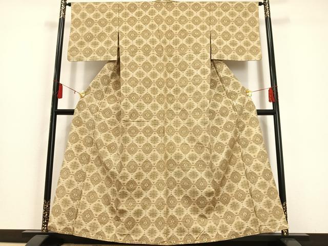 平和屋着物▽上質な紬 単衣 飾花文 正絹 逸品 AAAS1511oa
