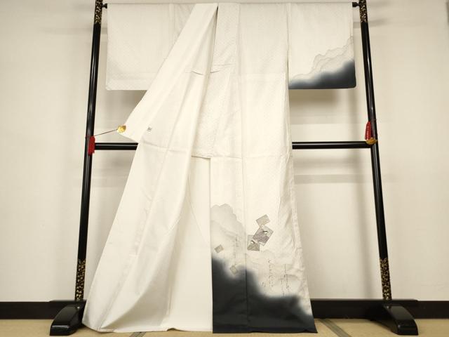 平和屋着物▽本場染大島紬 訪問着 単衣 色紙重ね人物文 暈し染め 金銀彩 正絹 逸品 AAAS3075iu