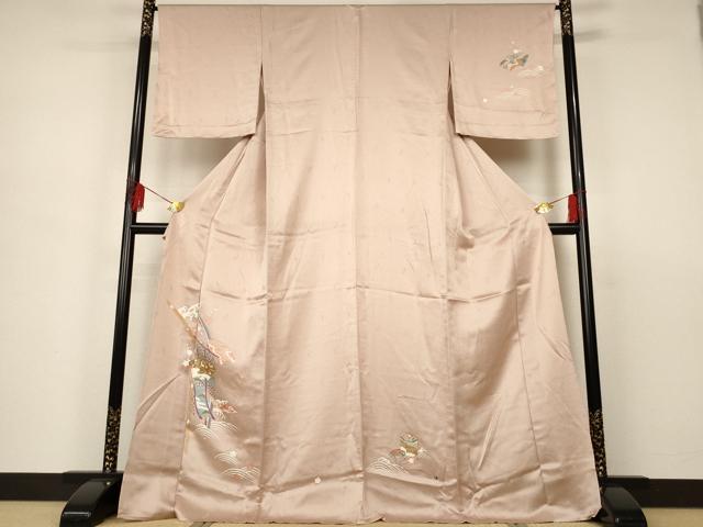 平和屋着物▽訪問着 単衣 貝桶花文 金彩 三越扱い 正絹 逸品 未使用 AAAS3086iu