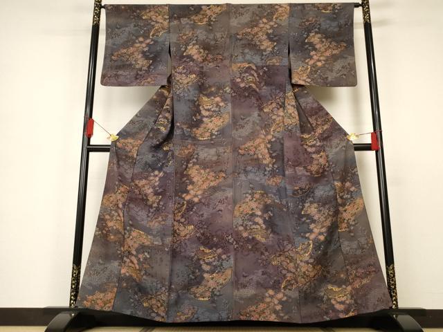 平和屋着物▽上質な小紋 単衣 地紙重ね流水草花文 暈し染め 金彩 小田急百貨店扱い 正絹 逸品 AAAS3089iu