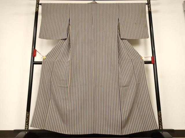 平和屋着物▽上質な小紋 単衣 縞 正絹 逸品 AAAS3108iu