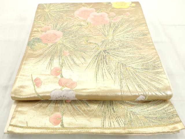 平和屋着物◎六通柄袋帯 唐織 梅松文 金糸 正絹 逸品 AAAS3902hg