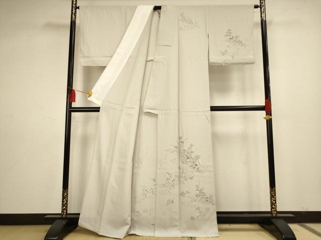 平和屋着物▽訪問着 単衣 流水草花文 正絹 逸品 未使用 AAAS4931fy