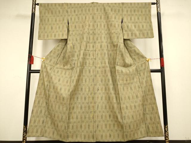 平和屋着物▽上質な紬 単衣 絞り 横段文 正絹 逸品 AAAS4936fy