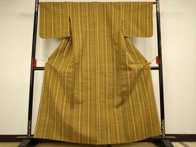 平和屋着物▽上質な紬 単衣 縞 正絹 逸品 AAAS4938fy