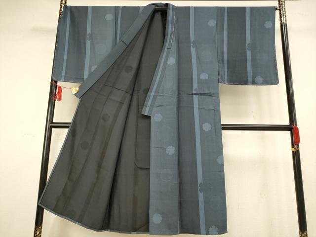 平和屋着物▽男性 小紋 単衣 雪輪間道 反端付き 正絹 逸品 未使用 AAAS4939fy