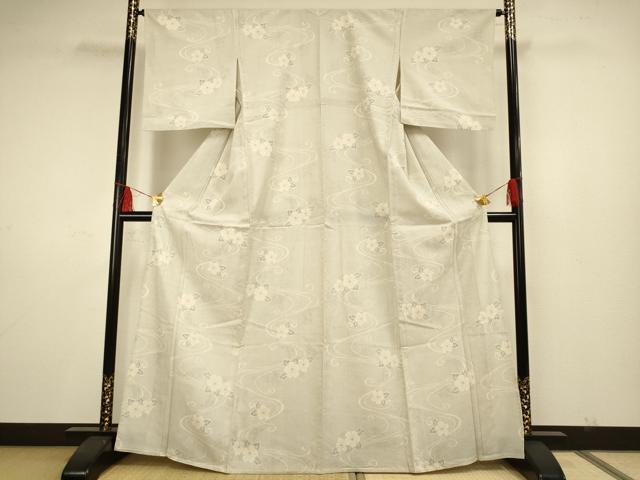 平和屋着物▽お召 単衣 草花文 正絹 逸品 AAAS4943fy