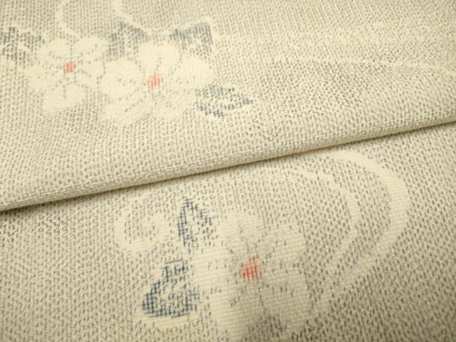平和屋着物▽お召 単衣 草花文 正絹 逸品 AAAS4943fy