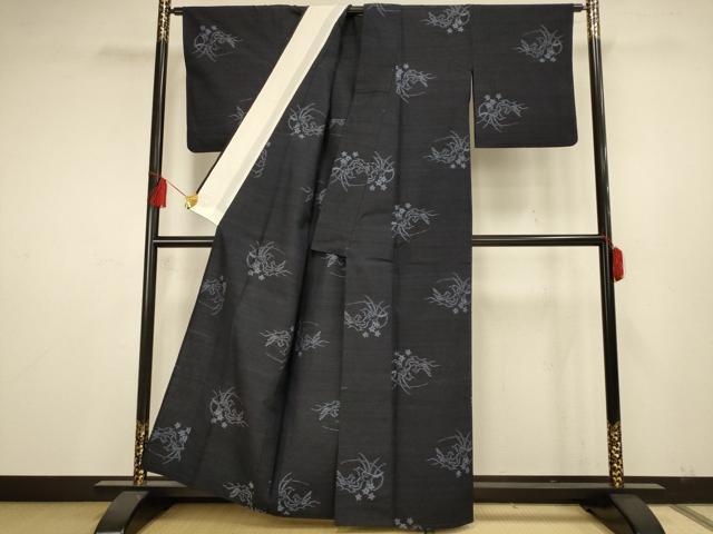 平和屋着物▽上質な紬 単衣 花鳥文 正絹 逸品 AAAS4956fy