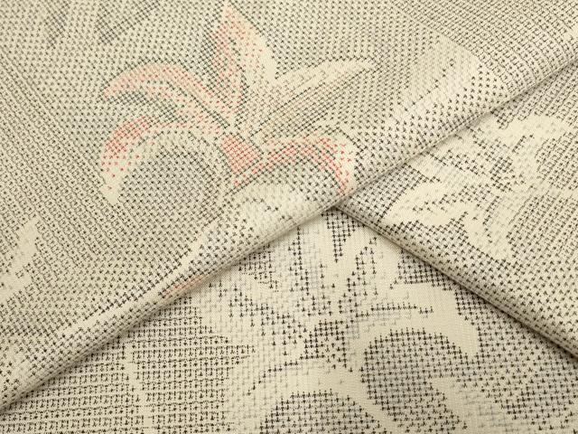 平和屋着物▽本場大島紬 単衣 白大島 120亀甲 唐草花文 正絹 逸品 AAAS4957fy