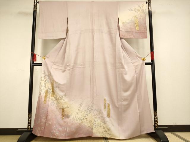 平和屋着物▽訪問着 単衣 草花文 金銀彩 正絹 逸品 AAAS4966fy