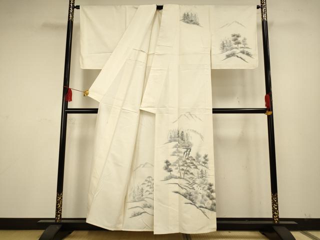 平和屋着物▽結城紬 訪問着 単衣 作家物 手描き 風景文 金彩 証紙付き 正絹 逸品 AAAS4972fy