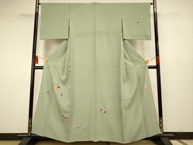 平和屋着物▽ファッションデザイナー 花井幸子 訪問着 単衣 駒刺繍 千鳥 金彩 正絹 逸品 AAAS4974fy