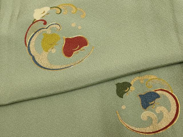 平和屋着物▽ファッションデザイナー 花井幸子 訪問着 単衣 駒刺繍 千鳥 金彩 正絹 逸品 AAAS4974fy
