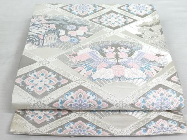 平和屋着物◎六通柄袋帯 唐織 正倉院花文 銀糸 正絹 逸品 AAAS5004cx