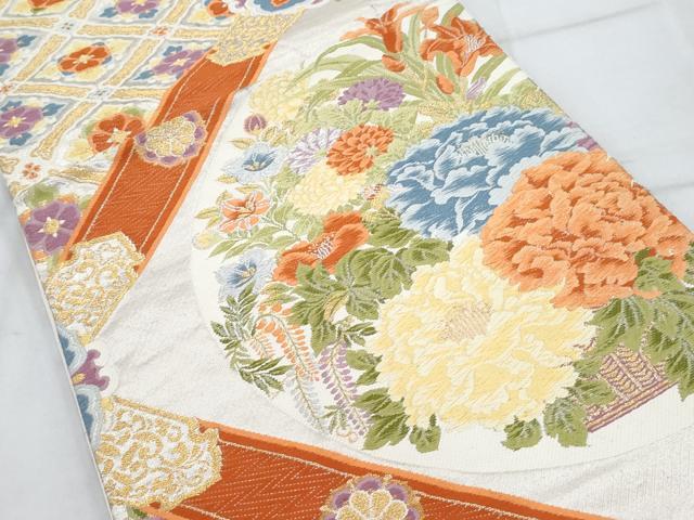 平和屋着物◎六通柄袋帯 唐織 吉祥花文 金糸 正絹 逸品 AAAS5760cx