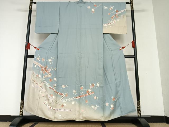 【染め分け】正絹　訪問着　扇に花橘　金箔　袷 染め分け】正絹 訪問着 扇に花橘 金箔 袷
