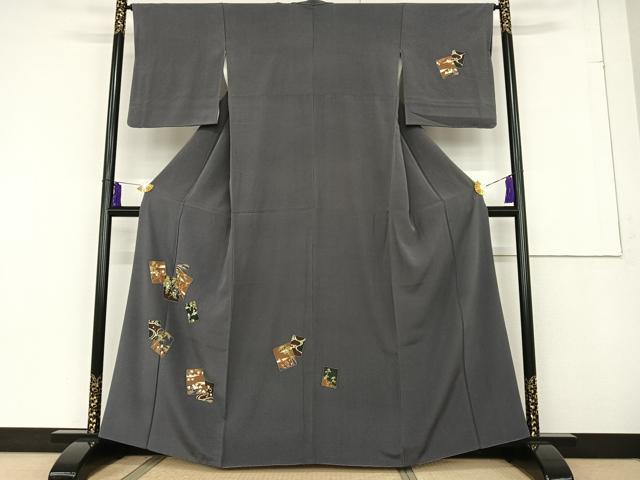 平和屋着物□訪問着 駒刺繍 破れ色紙重ね花文 松竹梅 金彩 正絹
