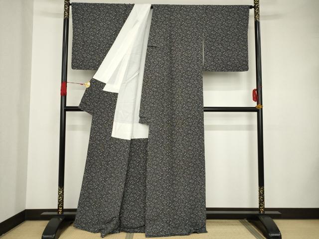 平和屋着物●江戸小紋 草木小紋柄 黒地 正絹 逸品 AAAS6666ck