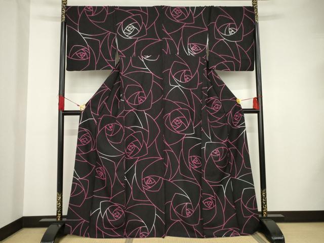 平和屋着物●上質な小紋 薔薇 正絹 逸品 AAAS6673ck