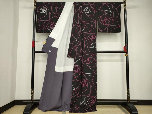 平和屋着物●上質な小紋 薔薇 正絹 逸品 AAAS6673ck