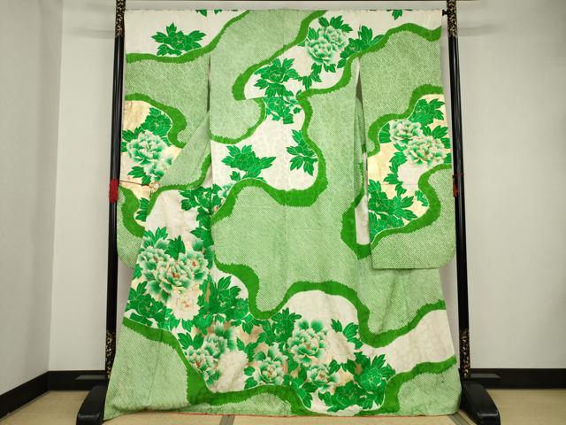 平和屋着物●豪華振袖 駒刺繍 絞り 道長花文 ロング丈 正絹 逸品 AAAS6674ck