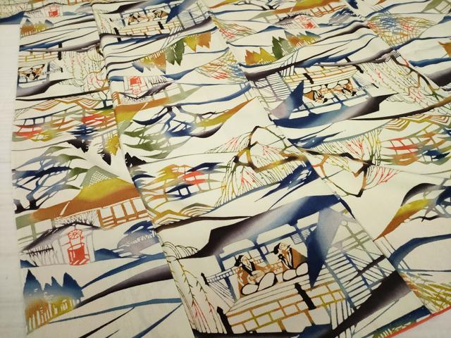 平和屋着物●型絵染の人間国宝 稲垣稔次郎 小紋 型染め 人物風景文 正絹 逸品 AAAS6694ck