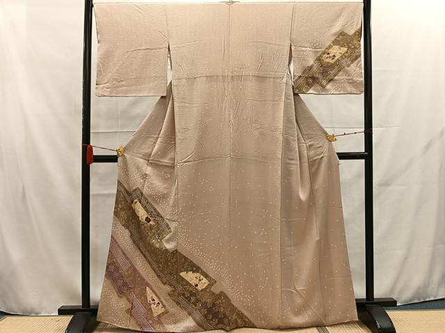 平和屋着物□訪問着 絞り 刺繍 草花文 金糸 金彩 正絹 逸品