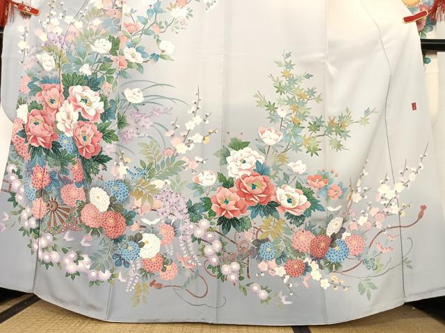 平和屋着物●豪華振袖 友禅 作家物 正道 花車文 暈し染め 正絹 逸品 AAAT0211zg