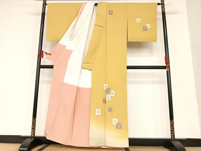 平和屋着物●訪問着 友禅 駒刺繍 色紙重ね花文 暈し染め 金彩 正絹 逸品 AAAT0538zg
