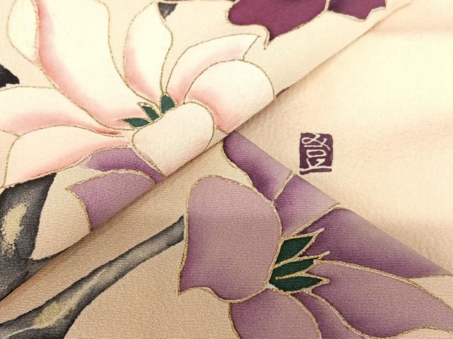 平和屋着物●本加賀友禅作家 成竹登茂男 訪問着 枝花文 金彩 正絹 逸品 AAAT0547zg