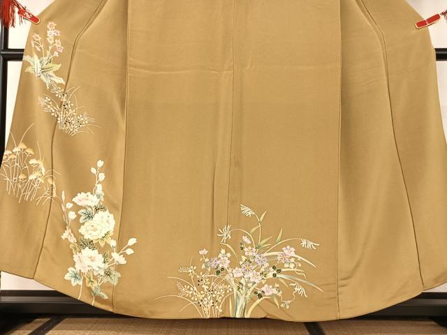 平和屋着物●訪問着 友禅 刺繍 草花文 金糸 鬼しぼ縮緬 正絹 逸品 AAAT0548zg