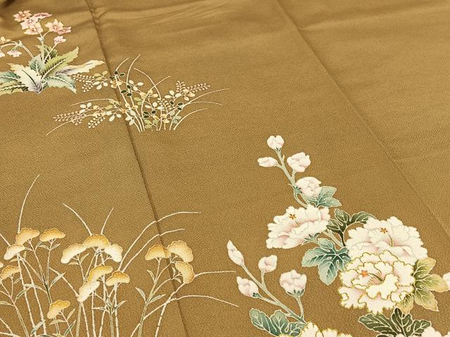平和屋着物●訪問着 友禅 刺繍 草花文 金糸 鬼しぼ縮緬 正絹 逸品 AAAT0548zg
