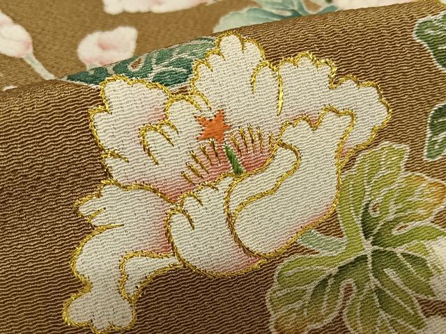 平和屋着物●訪問着 友禅 刺繍 草花文 金糸 鬼しぼ縮緬 正絹 逸品 AAAT0548zg