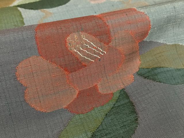 平和屋着物●絲藝苑 上島洋山 訪問着 海草染 椿 銀糸 ますいわ屋扱い 正絹 逸品 AAAT0565zg