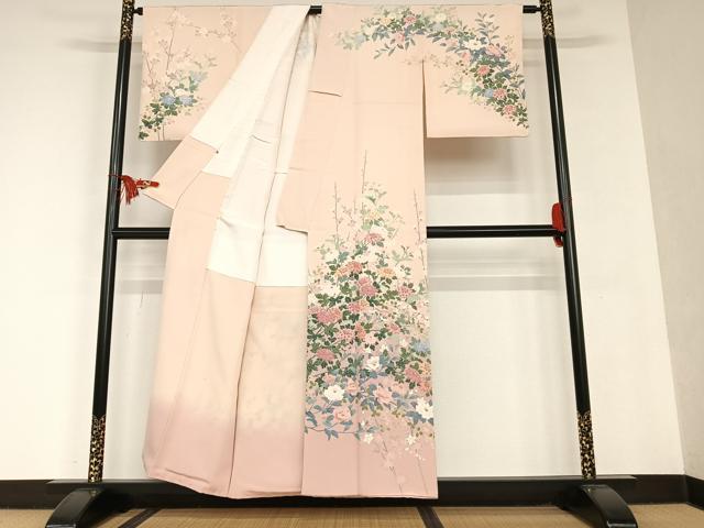 平和屋着物●訪問着 友禅 作家物 草花文 暈し染め 三越扱い 正絹 逸品 AAAT0572zg