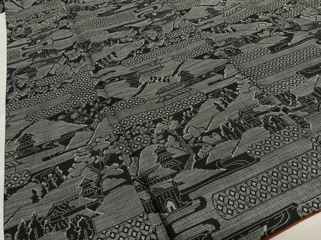 平和屋着物●本場大島紬 9マルキ 風景文 黒地 正絹 逸品 AAAT0602zg