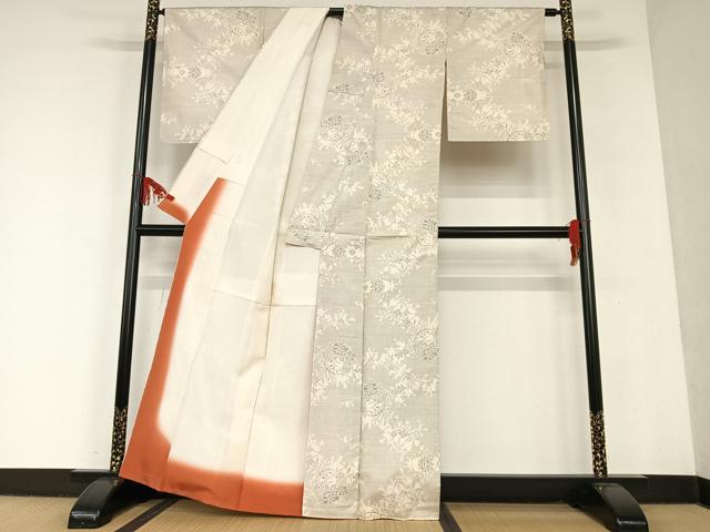 平和屋着物●本場大島紬 白大島 9マルキ 草花文 正絹 逸品 AAAT0603zg