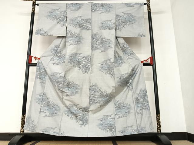平和屋着物●本場大島紬 白大島 風景草花文 正絹 逸品 AAAT0644zg