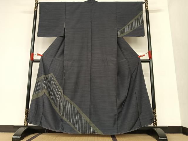 平和屋着物●訪問着 紬地 縞 正絹 逸品 未使用 AAAT0650zg