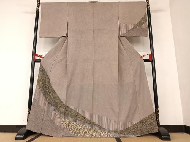 平和屋着物●訪問着 手描き 型染め 更紗花文 正絹 逸品 AAAT0658zg