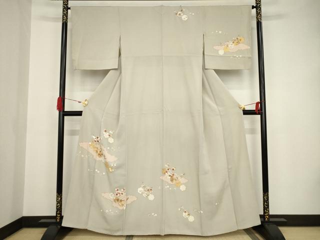 平和屋着物●銀座きしや 訪問着 駒刺繍 雪輪草花文 金彩 正絹 逸品 AAAT0857ck