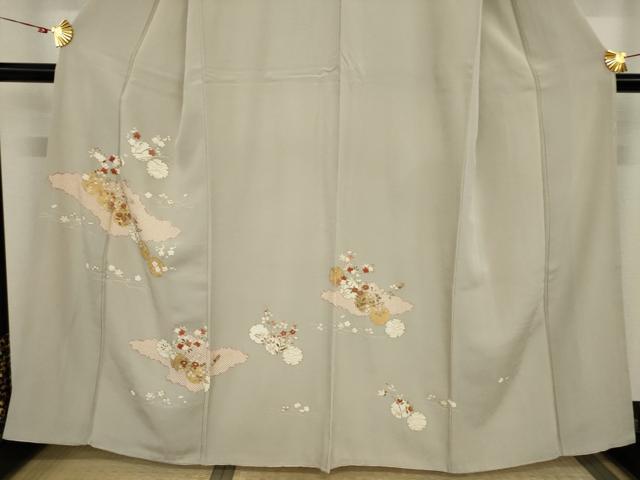 平和屋着物●銀座きしや 訪問着 駒刺繍 雪輪草花文 金彩 正絹 逸品 AAAT0857ck
