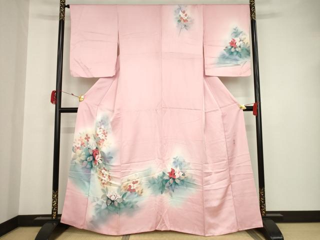 平和屋着物●訪問着 作家物 手描き 草花文 暈し染め 正絹 逸品 AAAT0897ck